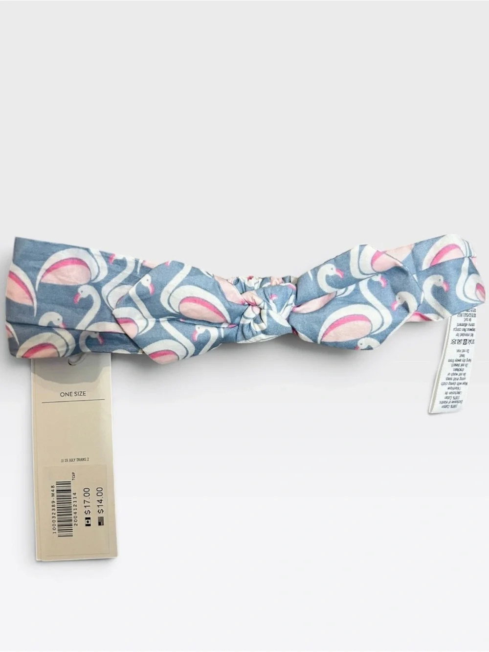 Janie and Jack Girls Blue Pink Swan Print Knot Bow Headband NWT One Size